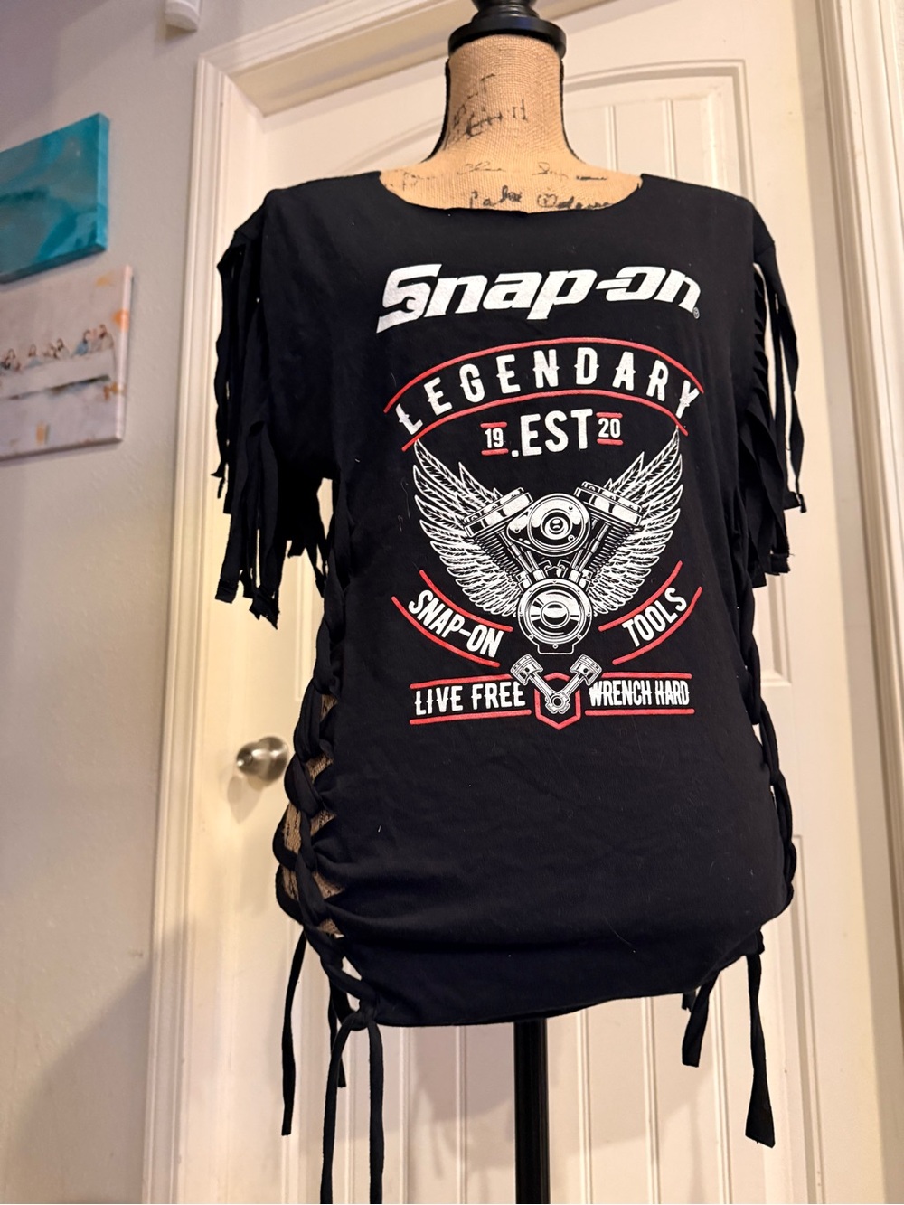 Reworked Snap-on Fringe Tee – Medium